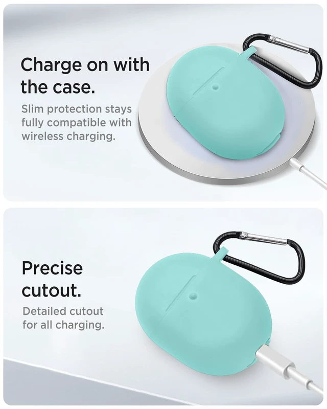 Alt view image 6 of 7 - for Google Pixel Buds Pro 2 / Google Pixel Buds Pro Case Cover with Carabiner, Soft Silicone Shockproof Protective Front LED Visible Case Skin for Girly/Men/Women, Mint Green