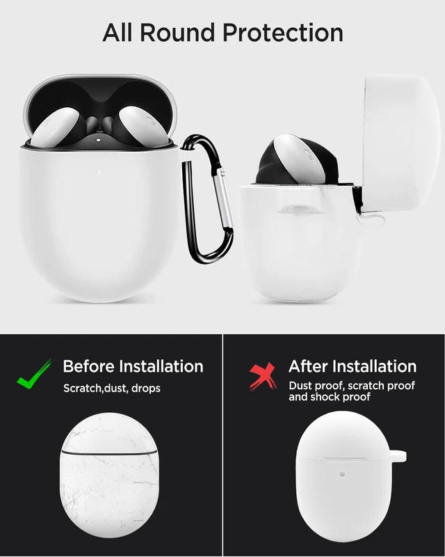 Alt view image 4 of 7 - for Google Pixel Buds Pro 2 / Google Pixel Buds Pro Case Cover, Soft Silicone Shockproof Protective Front LED Visible Dust-Proof Case Skin with Keychain for Girly/Men/Women, White