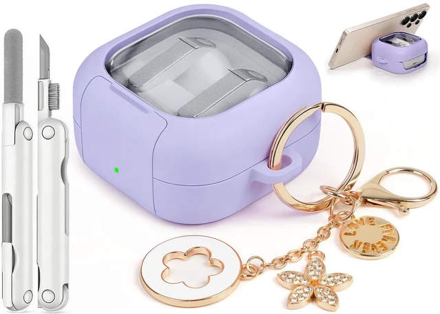 Main image of for Samsung Galaxy Buds 4 Pro Case/Buds 4 Case (2026) Cute Keychain, Purple Secure Lock Galaxy Buds4 Pro Case with Phone Stand & Cleaner Kit, Clear TPU Cover Accessories for Women Girls