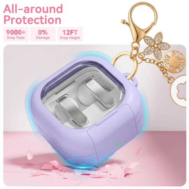 Alt view image 3 of 7 - for Samsung Galaxy Buds 4 Pro Case/Buds 4 Case (2026) Cute Keychain, Purple Secure Lock Galaxy Buds4 Pro Case with Phone Stand & Cleaner Kit, Clear TPU Cover Accessories for Women Girls