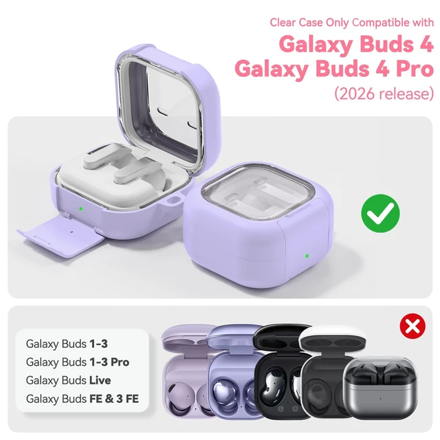 Alt view image 2 of 7 - for Samsung Galaxy Buds 4 Pro Case/Buds 4 Case (2026) Cute Keychain, Purple Secure Lock Galaxy Buds4 Pro Case with Phone Stand & Cleaner Kit, Clear TPU Cover Accessories for Women Girls