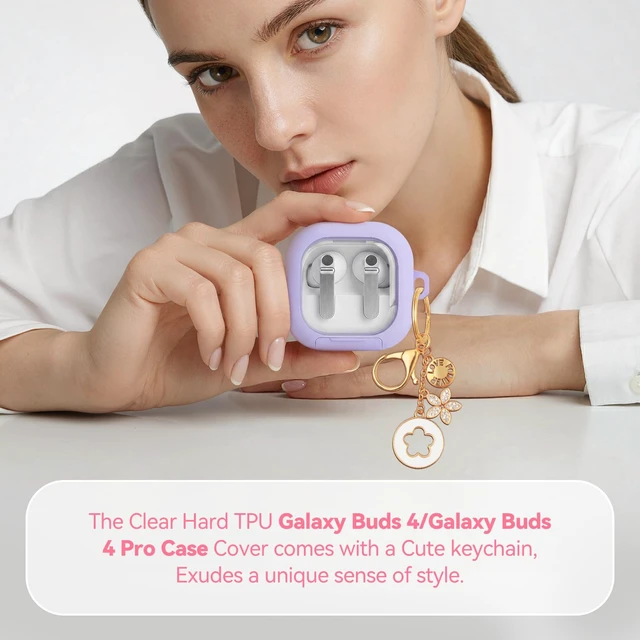 Alt view image 6 of 7 - for Samsung Galaxy Buds 4 Pro Case/Buds 4 Case (2026) Cute Keychain, Purple Secure Lock Galaxy Buds4 Pro Case with Phone Stand & Cleaner Kit, Clear TPU Cover Accessories for Women Girls