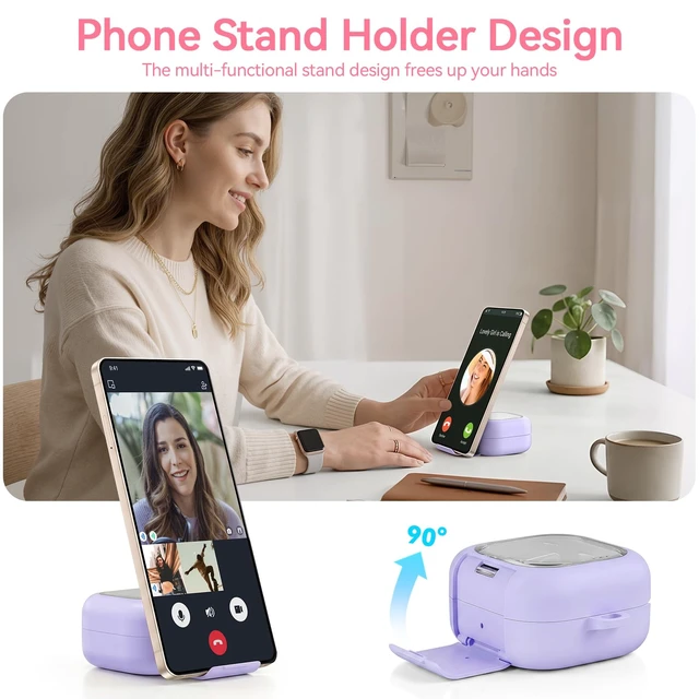 Alt view image 5 of 7 - for Samsung Galaxy Buds 4 Pro Case/Buds 4 Case (2026) Cute Keychain, Purple Secure Lock Galaxy Buds4 Pro Case with Phone Stand & Cleaner Kit, Clear TPU Cover Accessories for Women Girls