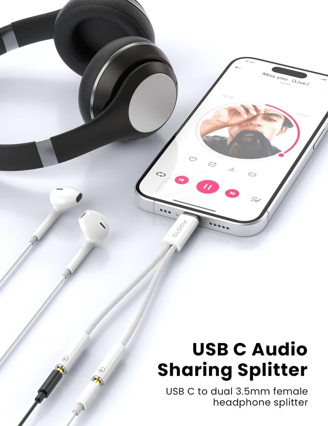 Alt view image 2 of 6 - 3PCS USB C Headphone Splitter for 2 Headphones, USB C to Dual 3.5mm Headphone Splitter Supports Volume Control, Microphone and Listening for iPhone 17/16/15 Pro Max, Galaxy S26/S25/S24/S23