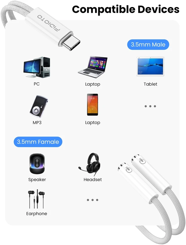 Alt view image 6 of 6 - 3PCS USB C Headphone Splitter for 2 Headphones, USB C to Dual 3.5mm Headphone Splitter Supports Volume Control, Microphone and Listening for iPhone 17/16/15 Pro Max, Galaxy S26/S25/S24/S23