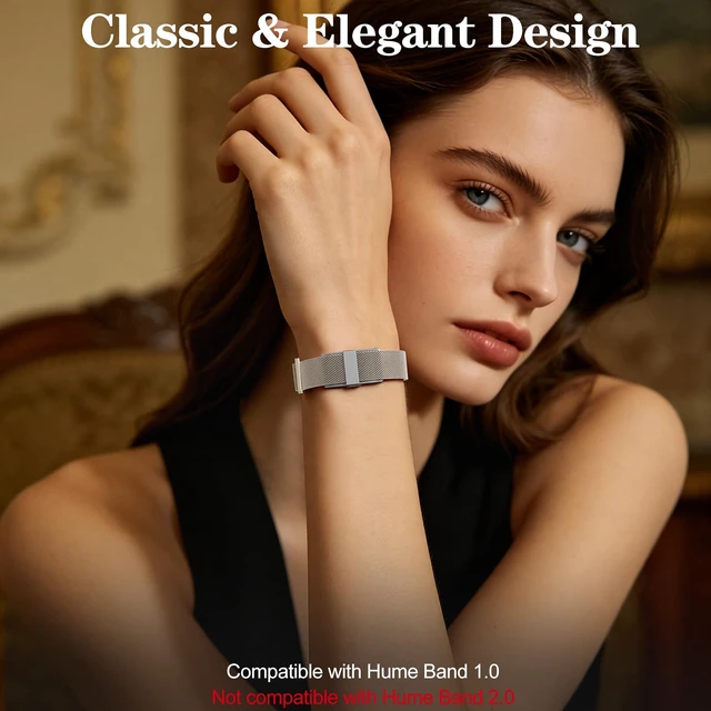 Alt view image 2 of 7 - Mesh Loop Compatible with Hume Band 1.0 Replacement Strap, Stainless Steel Mesh Loop Band with Magnetic Clasp, Adjustable Metal Strap for Hume Health Band