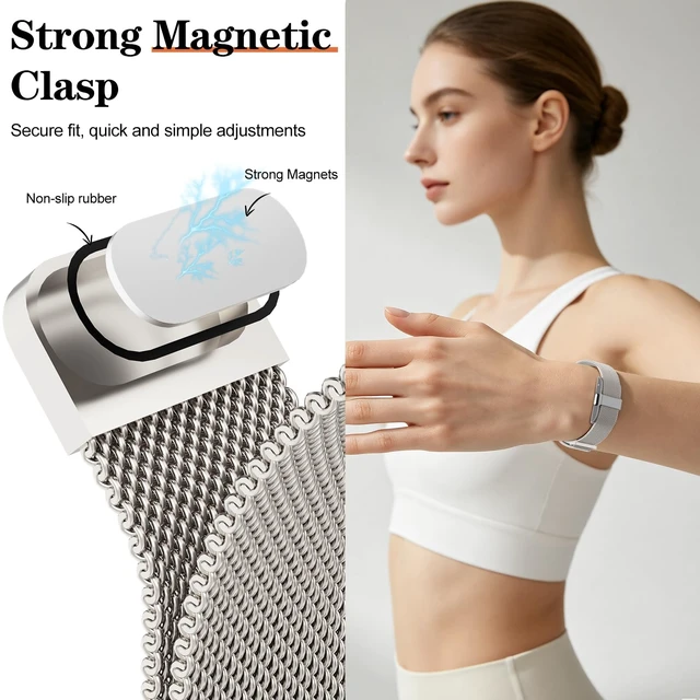 Alt view image 3 of 7 - Mesh Loop Compatible with Hume Band 1.0 Replacement Strap, Stainless Steel Mesh Loop Band with Magnetic Clasp, Adjustable Metal Strap for Hume Health Band