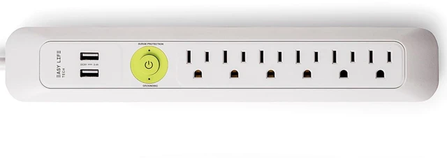 Main image of Flat Plug Power Strip with Surge Protection 6 Outlet and 2 UBS Port Power Strip Wall Mount Surge Protector for Desk Home Office and TV Setup Indoor Use Extension Cord