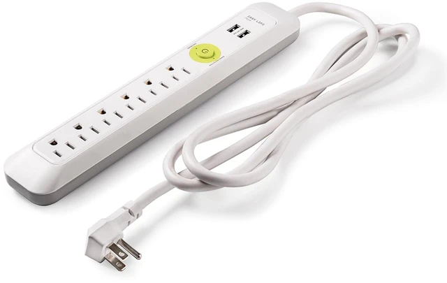 Alt view image 2 of 4 - Flat Plug Power Strip with Surge Protection 6 Outlet and 2 UBS Port Power Strip Wall Mount Surge Protector for Desk Home Office and TV Setup Indoor Use Extension Cord