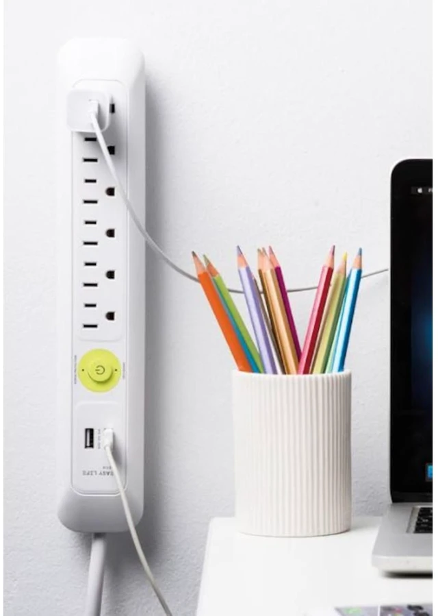 Alt view image 3 of 4 - Flat Plug Power Strip with Surge Protection 6 Outlet and 2 UBS Port Power Strip Wall Mount Surge Protector for Desk Home Office and TV Setup Indoor Use Extension Cord