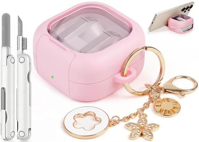Main image of for Samsung Galaxy Buds 4 Pro Case/Buds 4 Case (2026) Cute Keychain, Pink Secure Lock Galaxy Buds4 Pro Case with Phone Stand & Cleaner Kit, Clear TPU Cover Accessories for Women Girls
