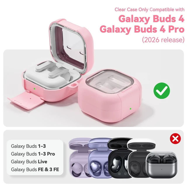 Alt view image 2 of 7 - for Samsung Galaxy Buds 4 Pro Case/Buds 4 Case (2026) Cute Keychain, Pink Secure Lock Galaxy Buds4 Pro Case with Phone Stand & Cleaner Kit, Clear TPU Cover Accessories for Women Girls