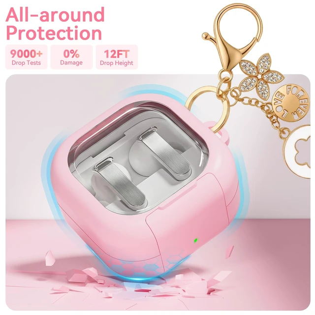 Alt view image 3 of 7 - for Samsung Galaxy Buds 4 Pro Case/Buds 4 Case (2026) Cute Keychain, Pink Secure Lock Galaxy Buds4 Pro Case with Phone Stand & Cleaner Kit, Clear TPU Cover Accessories for Women Girls