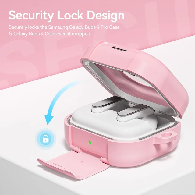 Alt view image 4 of 7 - for Samsung Galaxy Buds 4 Pro Case/Buds 4 Case (2026) Cute Keychain, Pink Secure Lock Galaxy Buds4 Pro Case with Phone Stand & Cleaner Kit, Clear TPU Cover Accessories for Women Girls