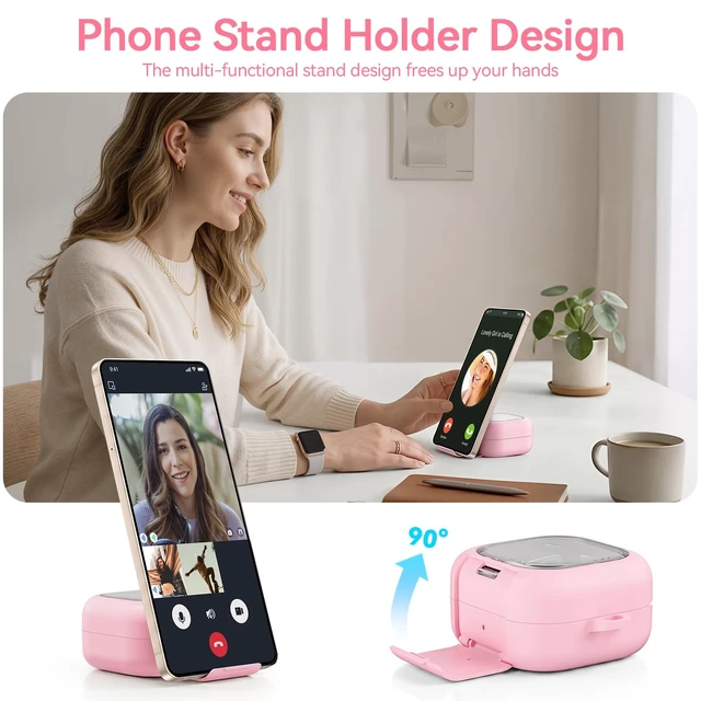 Alt view image 5 of 7 - for Samsung Galaxy Buds 4 Pro Case/Buds 4 Case (2026) Cute Keychain, Pink Secure Lock Galaxy Buds4 Pro Case with Phone Stand & Cleaner Kit, Clear TPU Cover Accessories for Women Girls