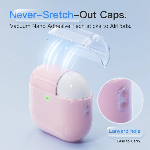 Alt view image 3 of 6 - Case for AirPods 4 Never-Sretch-Out Shock-Proof Protective Semi Hard Silicone Case with Lanyard for Apple Airpods 4th Generation (Pink)