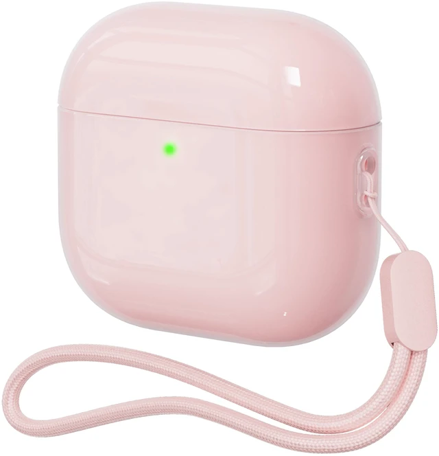 Main image of Case for AirPods 4 Never-Sretch-Out Shock-Proof Protective Semi Hard Silicone Case with Lanyard for Apple Airpods 4th Generation (Pink)