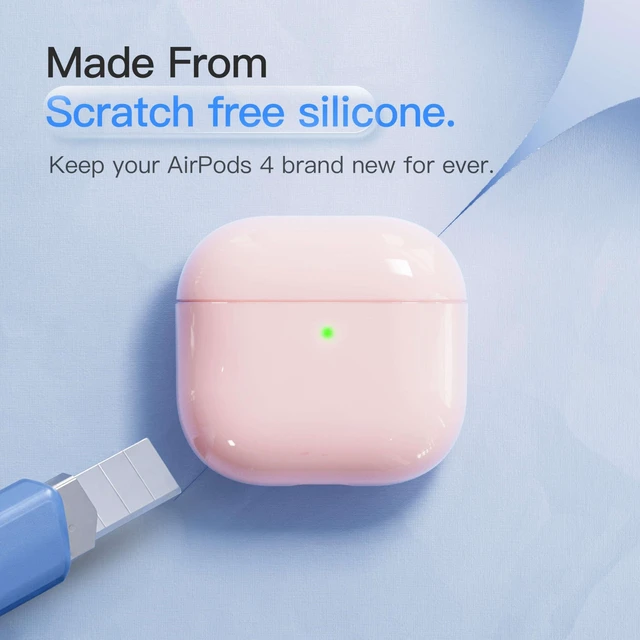 Alt view image 2 of 6 - Case for AirPods 4 Never-Sretch-Out Shock-Proof Protective Semi Hard Silicone Case with Lanyard for Apple Airpods 4th Generation (Pink)