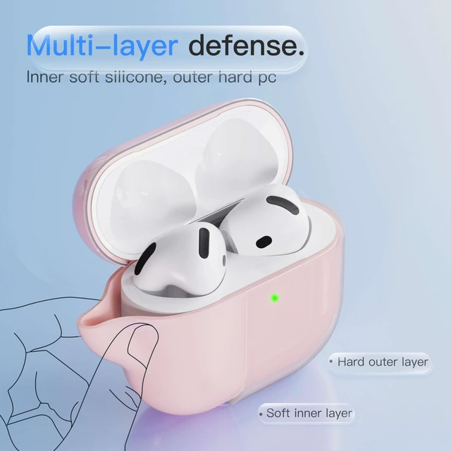 Alt view image 4 of 6 - Case for AirPods 4 Never-Sretch-Out Shock-Proof Protective Semi Hard Silicone Case with Lanyard for Apple Airpods 4th Generation (Pink)