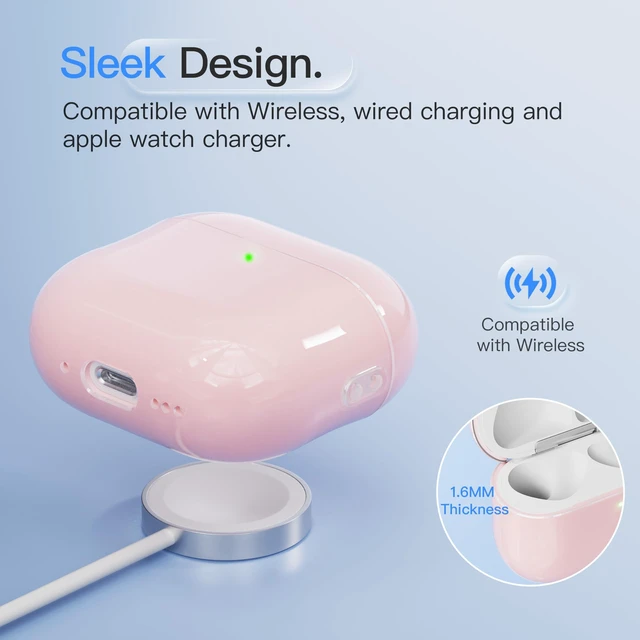 Alt view image 5 of 6 - Case for AirPods 4 Never-Sretch-Out Shock-Proof Protective Semi Hard Silicone Case with Lanyard for Apple Airpods 4th Generation (Pink)