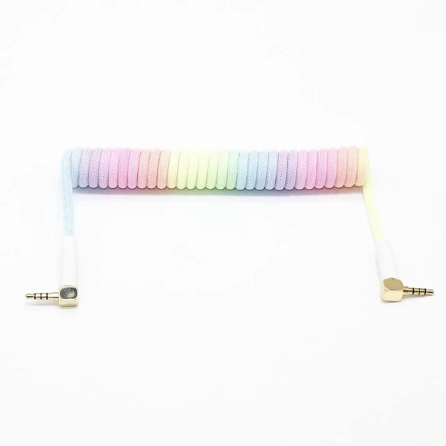 Main image of 3.5mm TRRS to TRRS Spring Coiled Cable for Split Mechanical Keyboard RODE Sc7 By VIDEOMIC GO Video Micro-Type Mics Audio Cord Angle Cables (90 trrs Coil 17CM Rainbow+White)