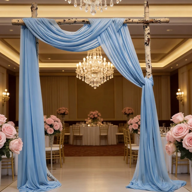 Alt view image 3 of 7 - 3 Panels Wedding Arch Draping Fabric, 2.5x19.5 ft Chiffon Draping Fabric, Wedding Arbor Drapery for Ceremony Reception Birthday Party Bridal Shower