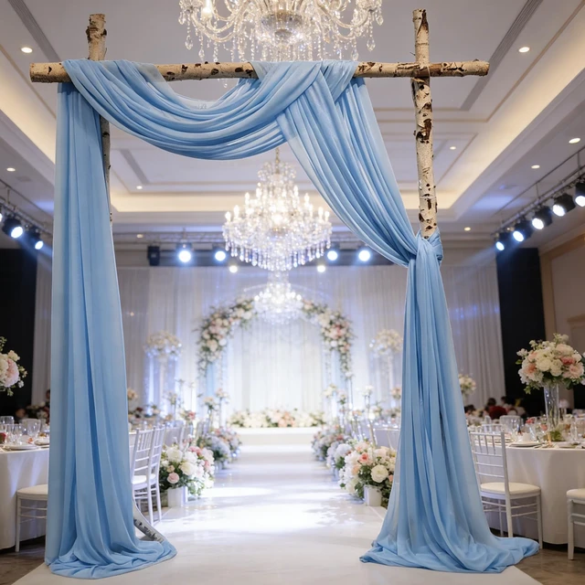 Alt view image 5 of 7 - 3 Panels Wedding Arch Draping Fabric, 2.5x19.5 ft Chiffon Draping Fabric, Wedding Arbor Drapery for Ceremony Reception Birthday Party Bridal Shower
