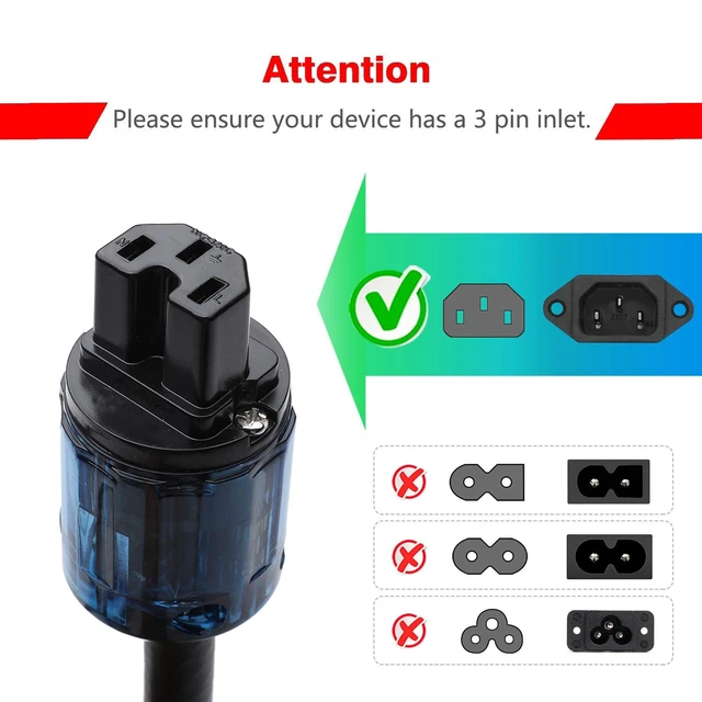 Alt view image 2 of 7 - HiFi Audiophile Power Cord with US Rhodium Plated Connector Plug+ IEC 320 C15 Female Connector Audio AC Power Cable 125V 15A for Speaker, Subwoofer, Turntable, AMP(2M / 6.56FT)