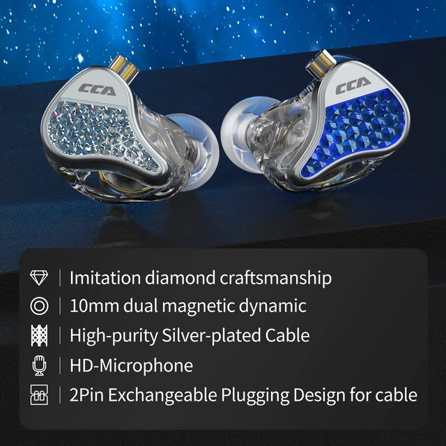 Alt view image 3 of 7 - CCA LYRA Extra Bass Dynamic Diver HiFi in-Ear Headphones/Earphones/Earbuds, Detachable Wired in-Ear Monitor Headset for Audiphile Music/Game (with Mic, Transparent)