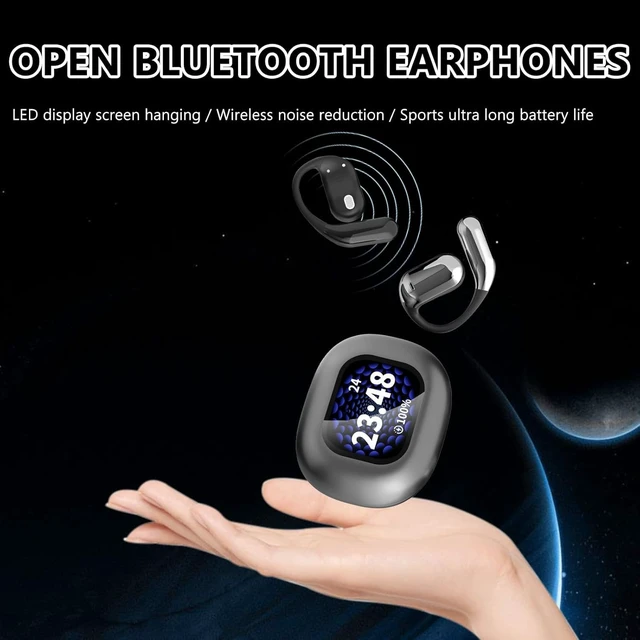 Alt view image 2 of 7 - Open Ear Earbud Wireless Bluetooth 5.4 Earbuds,Intelligent Touch Screen Headphones,50H Playtime,Ergonomic Ear Hook,Built-in Mic,LED Display Charging Case,for Sport Running Fitness (Grey)