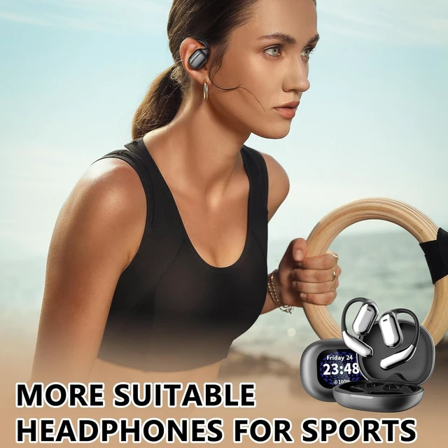 Alt view image 7 of 7 - Open Ear Earbud Wireless Bluetooth 5.4 Earbuds,Intelligent Touch Screen Headphones,50H Playtime,Ergonomic Ear Hook,Built-in Mic,LED Display Charging Case,for Sport Running Fitness (Grey)