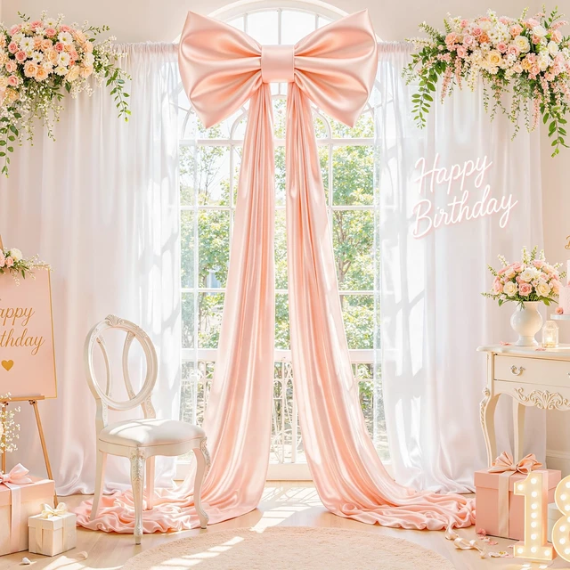 Alt view image 5 of 7 - Dusty Pink Large Bows for Backdrop Giant Bows Birthday Party Decorations Large Pink Giant Bow Decor for Wedding Baby Shower Birthday Photo Booth 24"x16"