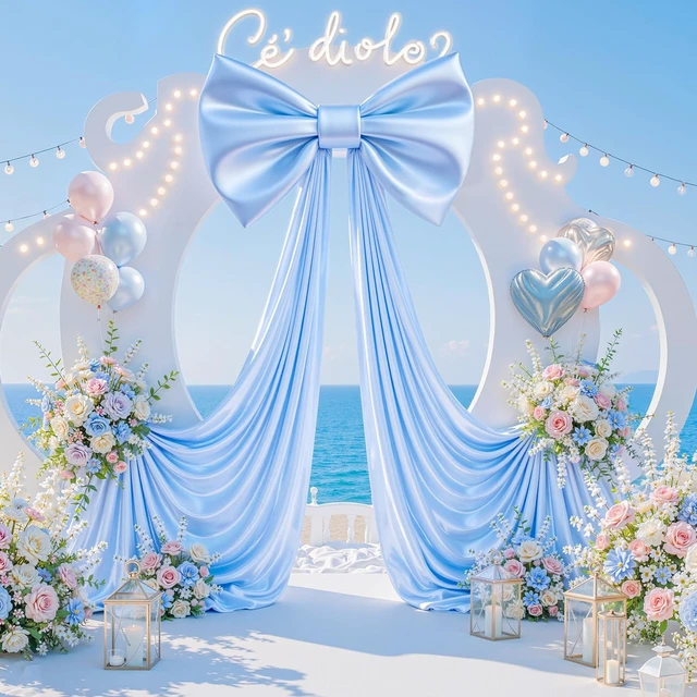 Alt view image 2 of 7 - Baby Blue Large Bows for Backdrop Giant Bows Birthday Party Decorations Large Blue Giant Bow Decor for Wedding Baby Shower Birthday Photo Booth Decor 24"x16"