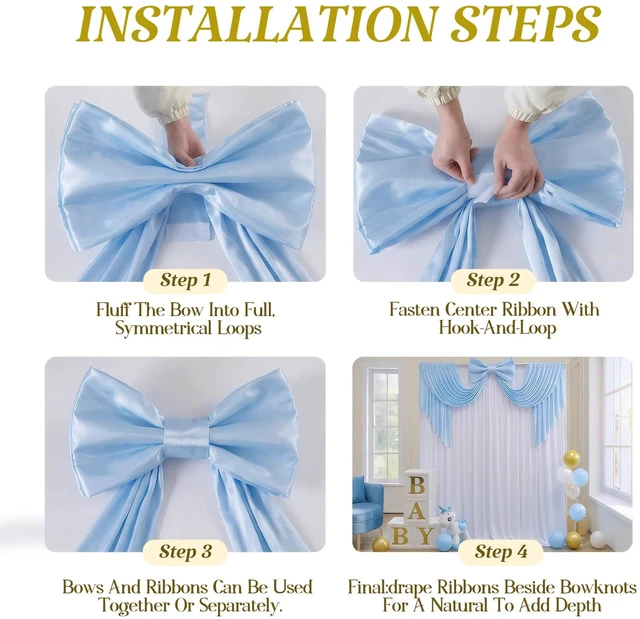 Alt view image 3 of 7 - Baby Blue Large Bows for Backdrop Giant Bows Birthday Party Decorations Large Blue Giant Bow Decor for Wedding Baby Shower Birthday Photo Booth Decor 24"x16"