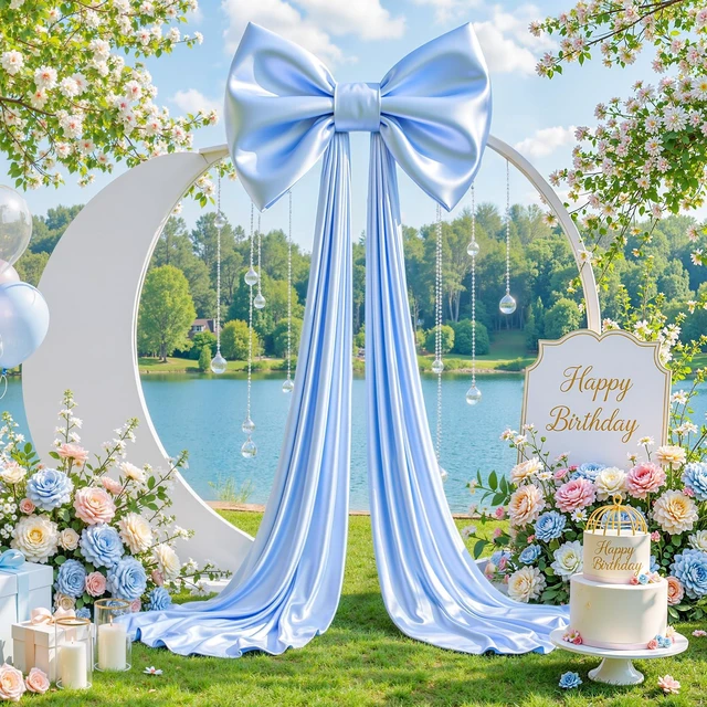 Alt view image 5 of 7 - Baby Blue Large Bows for Backdrop Giant Bows Birthday Party Decorations Large Blue Giant Bow Decor for Wedding Baby Shower Birthday Photo Booth Decor 24"x16"