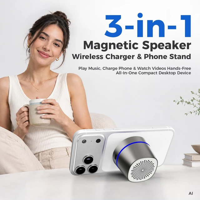 Alt view image 4 of 7 - Magnetic Shower Speaker Wireless Charger Mini RGB TWS Stereo Bluetooth