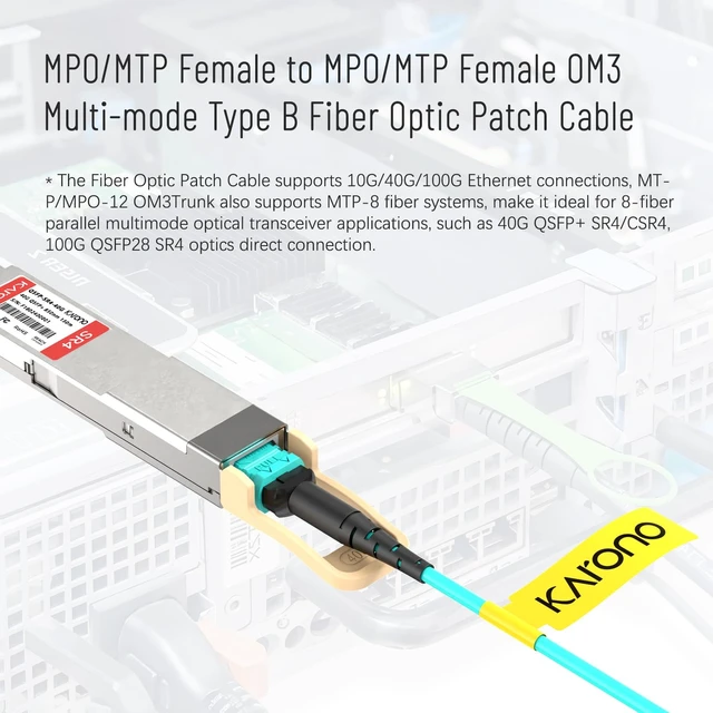 Alt view image 2 of 7 - Nissin Japan Connecors 33 ft MPO/MTP Fiber Optic Patch Cord 12F TypeB OM3 Highdensity TypeB Multi-mode 12fiber Pinless MPO to MPO Patch cord, LSZH Jacket for Datacenter Network Cabling