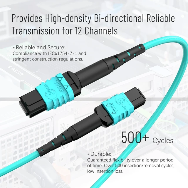 Alt view image 3 of 7 - Nissin Japan Connecors 33 ft MPO/MTP Fiber Optic Patch Cord 12F TypeB OM3 Highdensity TypeB Multi-mode 12fiber Pinless MPO to MPO Patch cord, LSZH Jacket for Datacenter Network Cabling