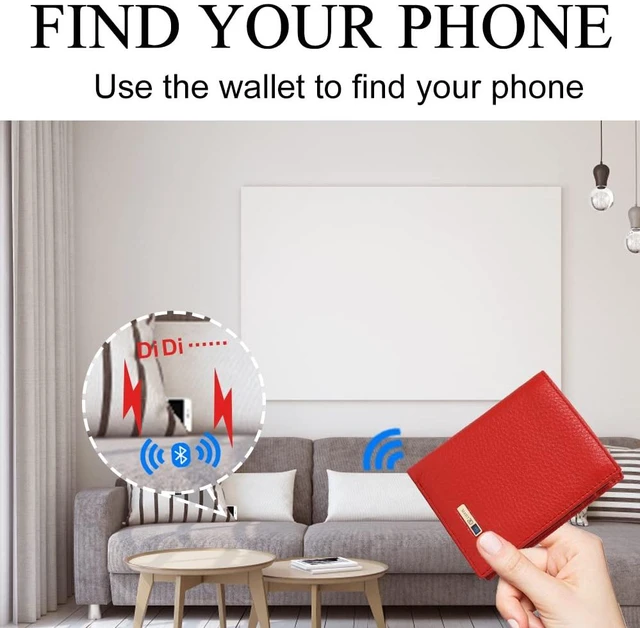 Alt view image 3 of 6 - Men Wallet with Tracker Work with iOS&Android, Wallet Tracker with Bifold Genuine Leather Wallet 8 Card &1 ID Windows & 2Cash Slot&Coin Pocket (Red)