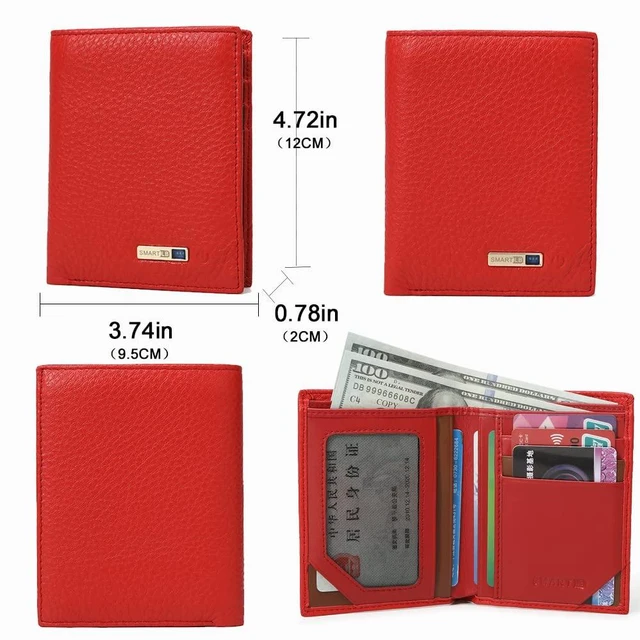 Alt view image 5 of 6 - Men Wallet with Tracker Work with iOS&Android, Wallet Tracker with Bifold Genuine Leather Wallet 8 Card &1 ID Windows & 2Cash Slot&Coin Pocket (Red)