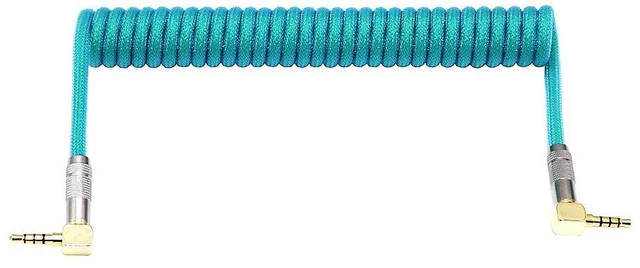 Main image of 3.5mm TRRS to TRRS Spring Coiled Cable for Split Mechanical Keyboard RODE Sc7 by VIDEOMIC GO Video Micro-Type Mics Audio Cord Angle Cables (90 to 90 trrs Coil 17CM 16+Blue)