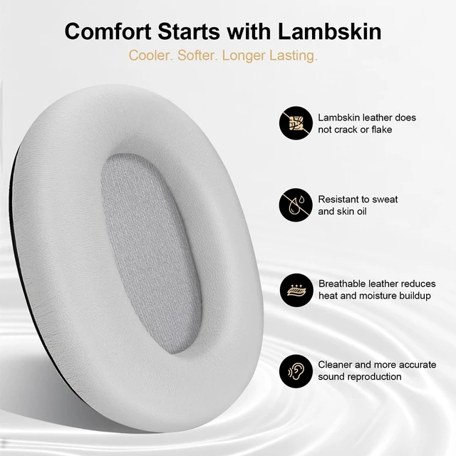 Alt view image 3 of 7 - Genuine Leather Replacement Ear Pads Cushions for Sony WH-1000XM6 Noise Canceling Headphones, Premium Sony XM6 Earpads Covers with Soft Lambskin, Optimized Memory Foam (Lambskin - Silver)