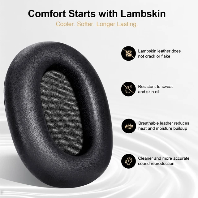Alt view image 3 of 7 - Genuine Leather Replacement Ear Pads Cushions for Sony WH-1000XM6 Noise Canceling Headphones, Premium Sony XM6 Earpads Covers with Soft Lambskin, Optimized Memory Foam (Lambskin - Black)