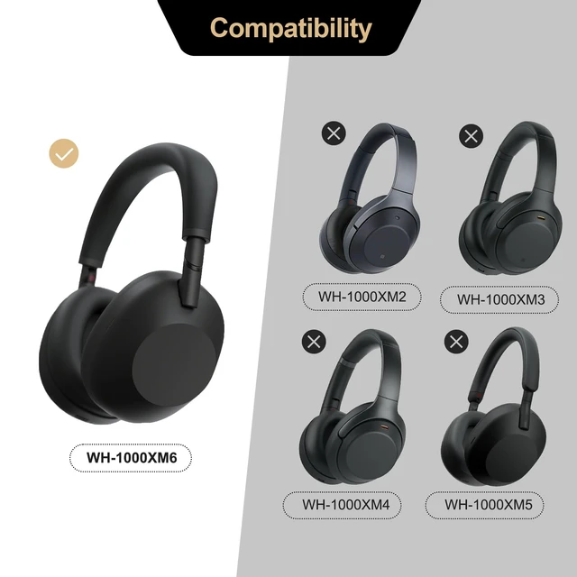 Alt view image 2 of 7 - Genuine Leather Replacement Ear Pads Cushions for Sony WH-1000XM6 Noise Canceling Headphones, Premium Sony XM6 Earpads Covers with Soft Lambskin, Optimized Memory Foam (Lambskin - Black)