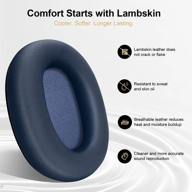 Alt view image 3 of 7 - Genuine Leather Replacement Ear Pads Cushions for Sony WH-1000XM6 Noise Canceling Headphones, Premium Sony XM6 Earpads Covers with Soft Lambskin, Optimized Memory Foam (Lambskin - Blue)