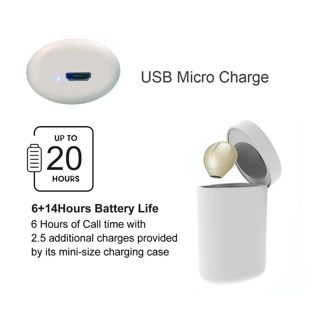 Alt view image 2 of 7 - Mini Bluetooth Earpiece Wireless, Single Bluetooth Earbuds with Charging Case 6 Hrs Playtime, Headset Hands-Free with Microphone for iOS Android Smart Phones Voice Calls PC (Single-Beige)