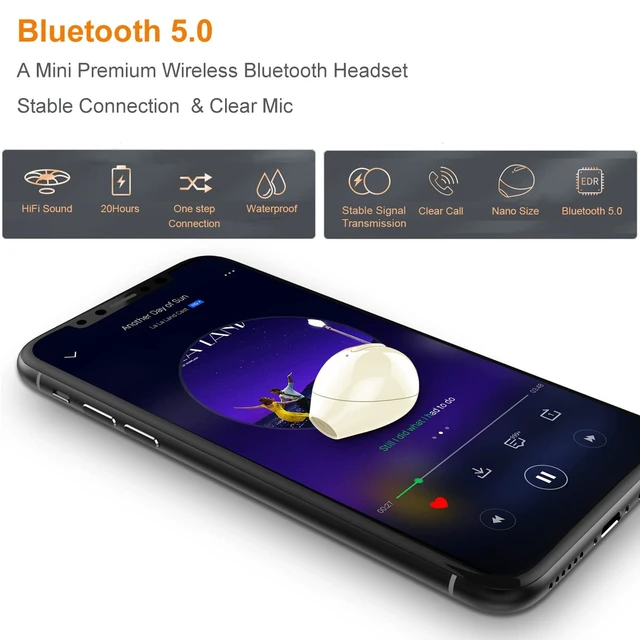Alt view image 5 of 7 - Mini Bluetooth Earpiece Wireless, Single Bluetooth Earbuds with Charging Case 6 Hrs Playtime, Headset Hands-Free with Microphone for iOS Android Smart Phones Voice Calls PC (Single-Beige)