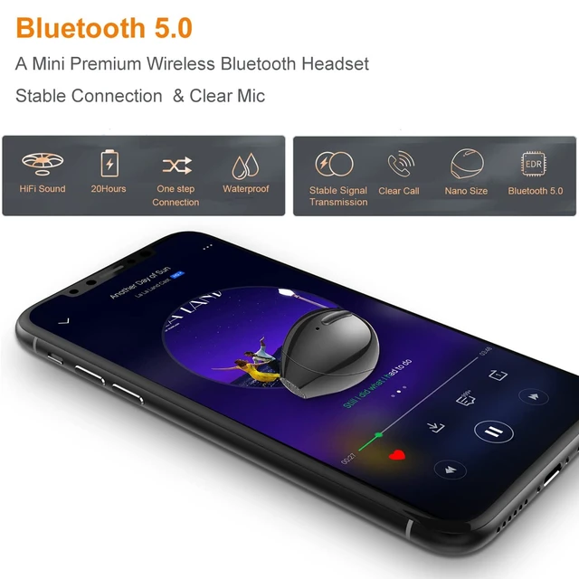 Alt view image 5 of 7 - Mini Bluetooth Earpiece Wireless, Single Bluetooth Earbuds with Charging Case 6 Hrs Playtime, Headset Hands-Free with Microphone for iOS Android Smart Phones Voice Calls PC (Single-Black)