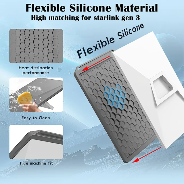 Alt view image 4 of 7 - Silicone Protective Cover Case Compatible with Starlink Gen 3, Rocks, Sand and Hail Resistant, Waterproof, Shockproof Standard Accessories, for Outdoor All-Weather Protection (Grey)