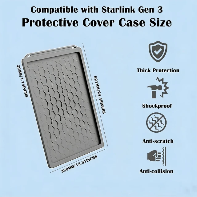 Alt view image 6 of 7 - Silicone Protective Cover Case Compatible with Starlink Gen 3, Rocks, Sand and Hail Resistant, Waterproof, Shockproof Standard Accessories, for Outdoor All-Weather Protection (Grey)